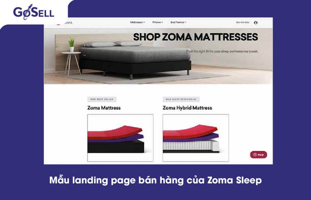 Mẫu landing page bán hàng của Zoma Sleep