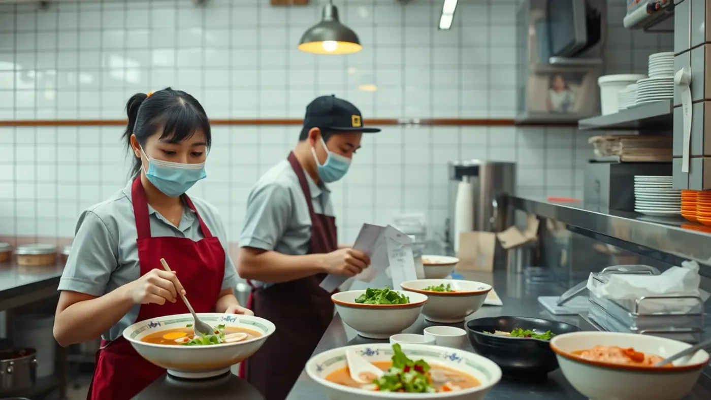quy trình phục vụ phở trong giờ cao điểm