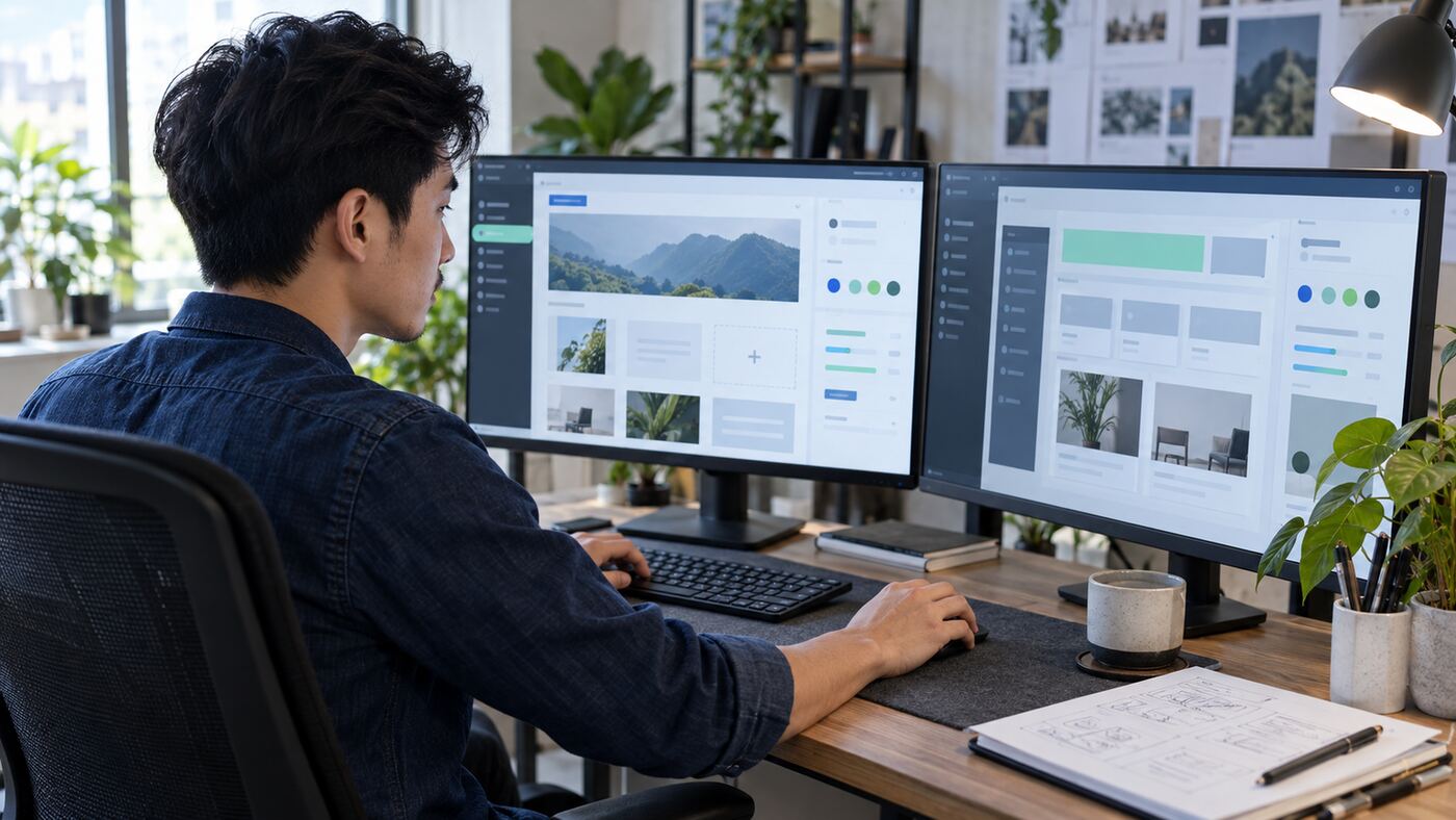 Góc làm việc minh họa chủ đề công ty thiết kế website bằng WordPress