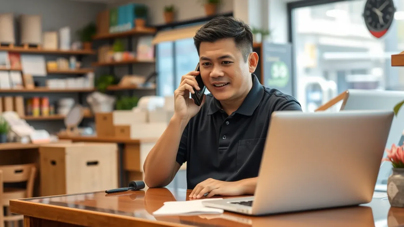 chủ shop đang gọi tổng đài Shopee