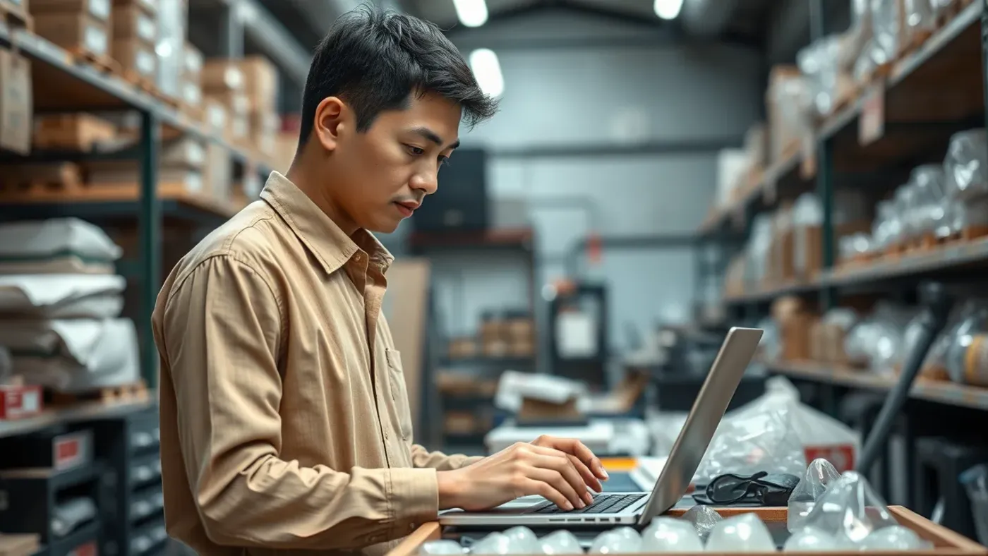 Nam chủ shop đang cập nhật thuộc tính sản phẩm trên máy tính